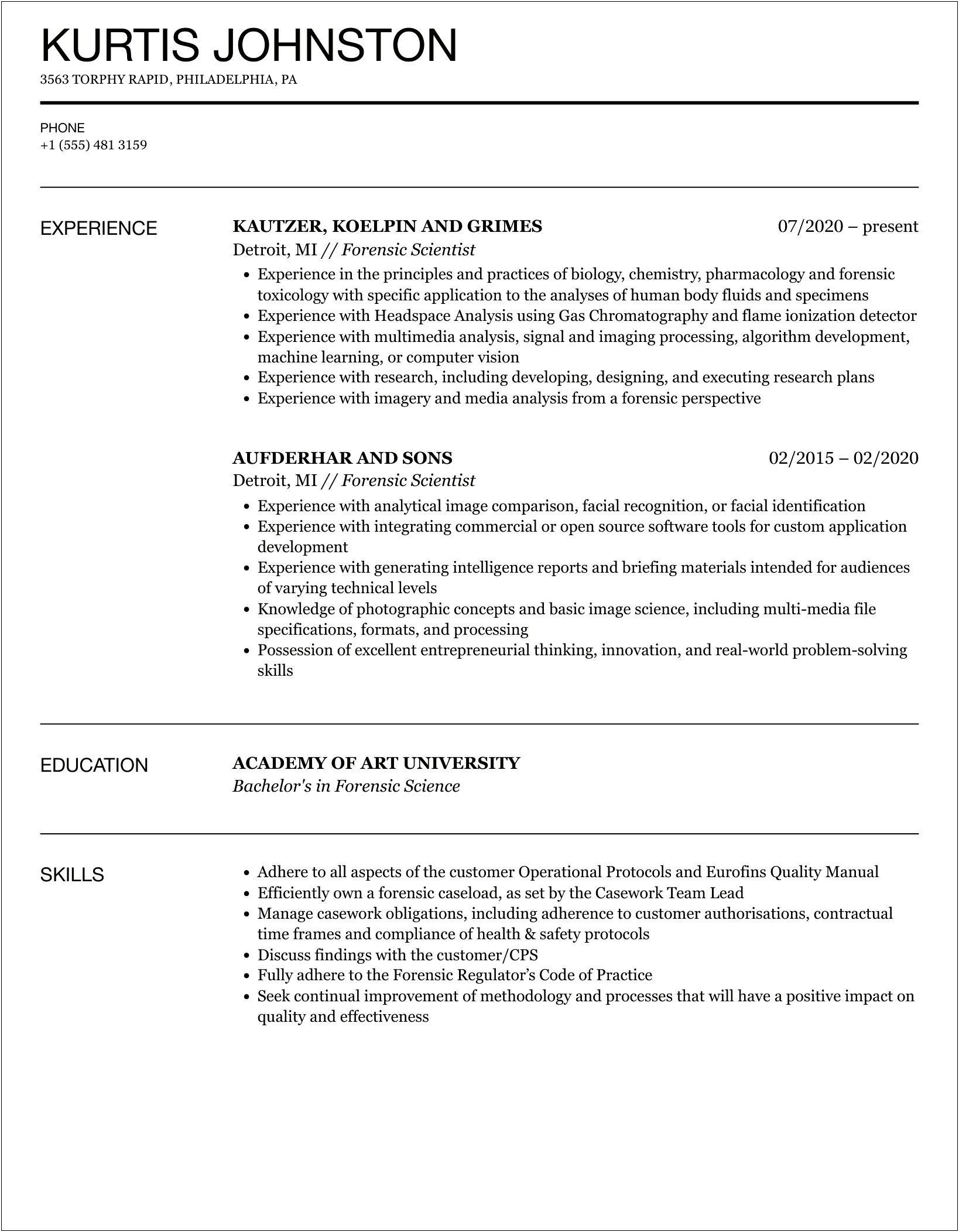 Resume Objective For Crime Scene Technician
