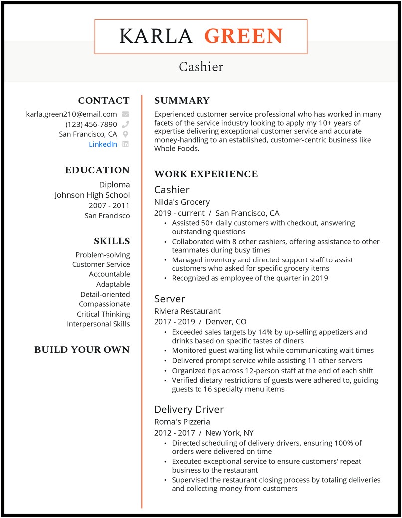 Resume Objective For Customer Service Restaurant