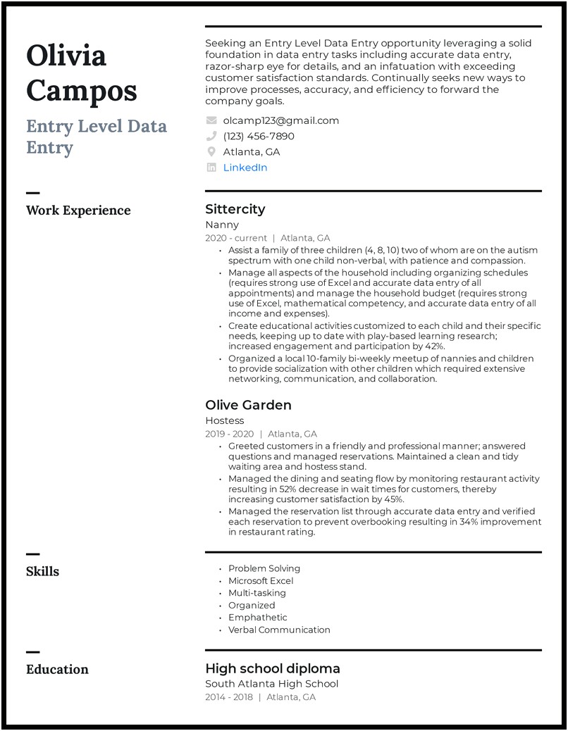 Resume Objective For Data Entry Specialist