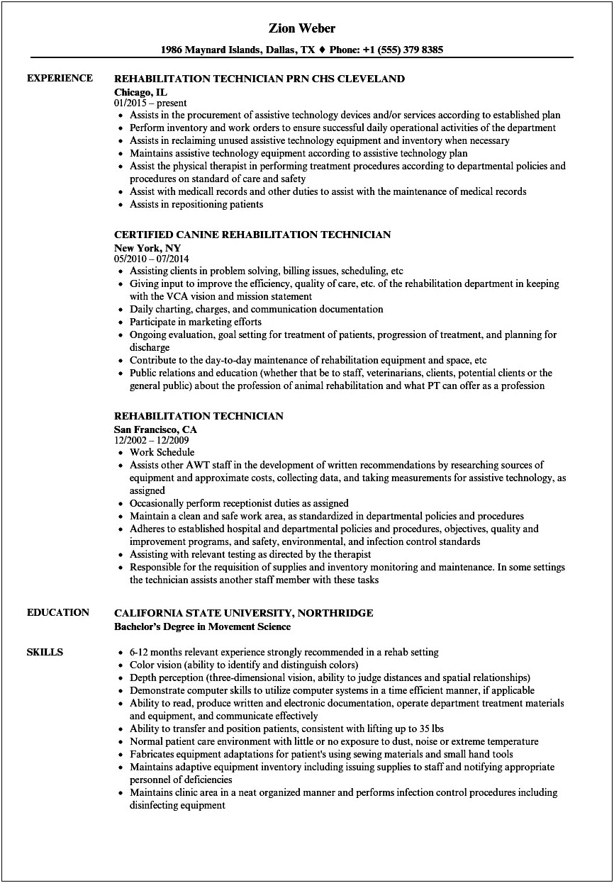 Resume Objective For Director Of Rehabilitation