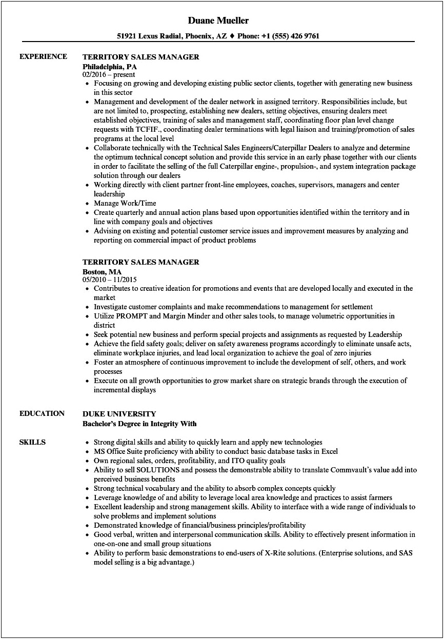 Resume Objective For District Sales Manager