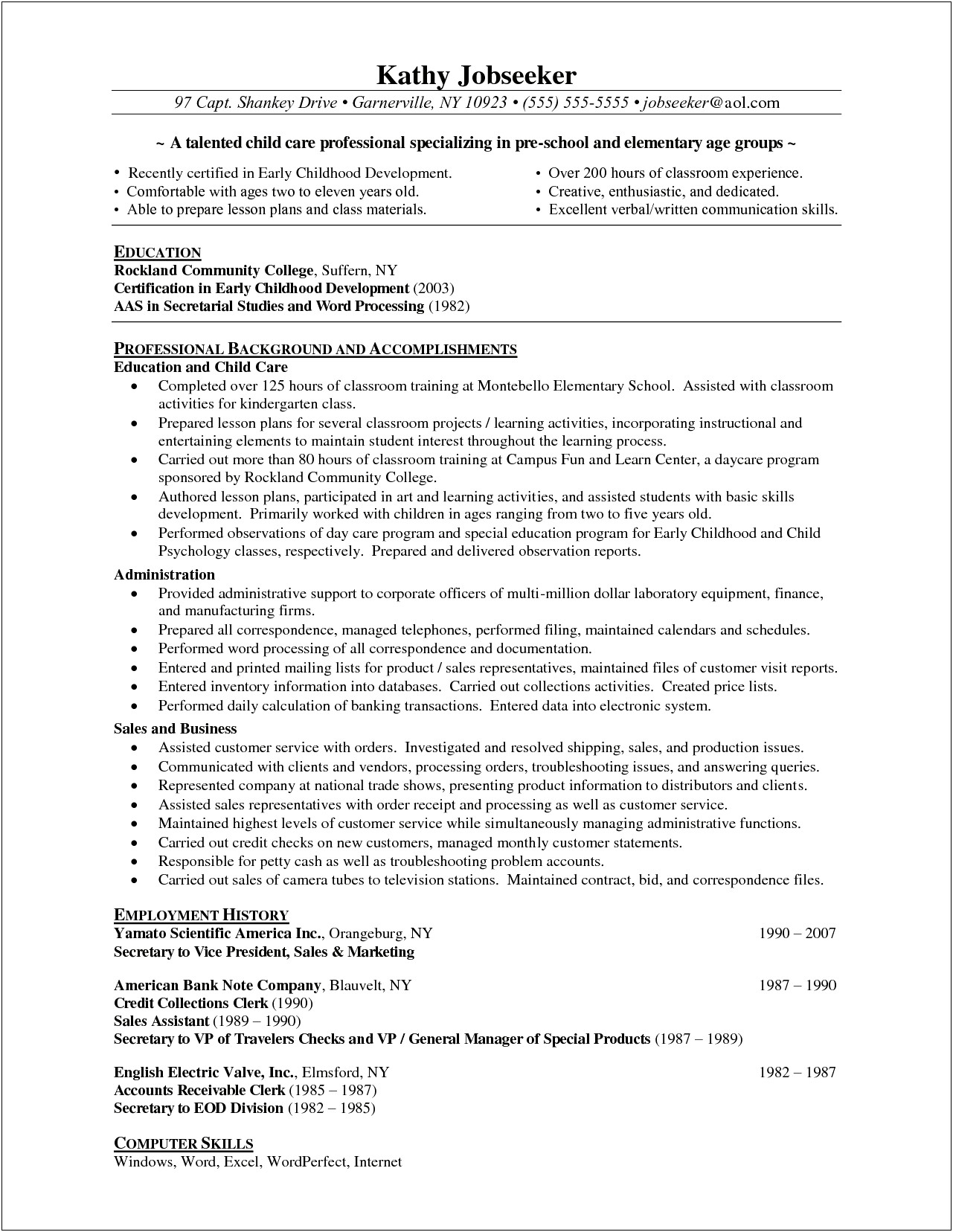 Resume Objective For Elementary School Secretary