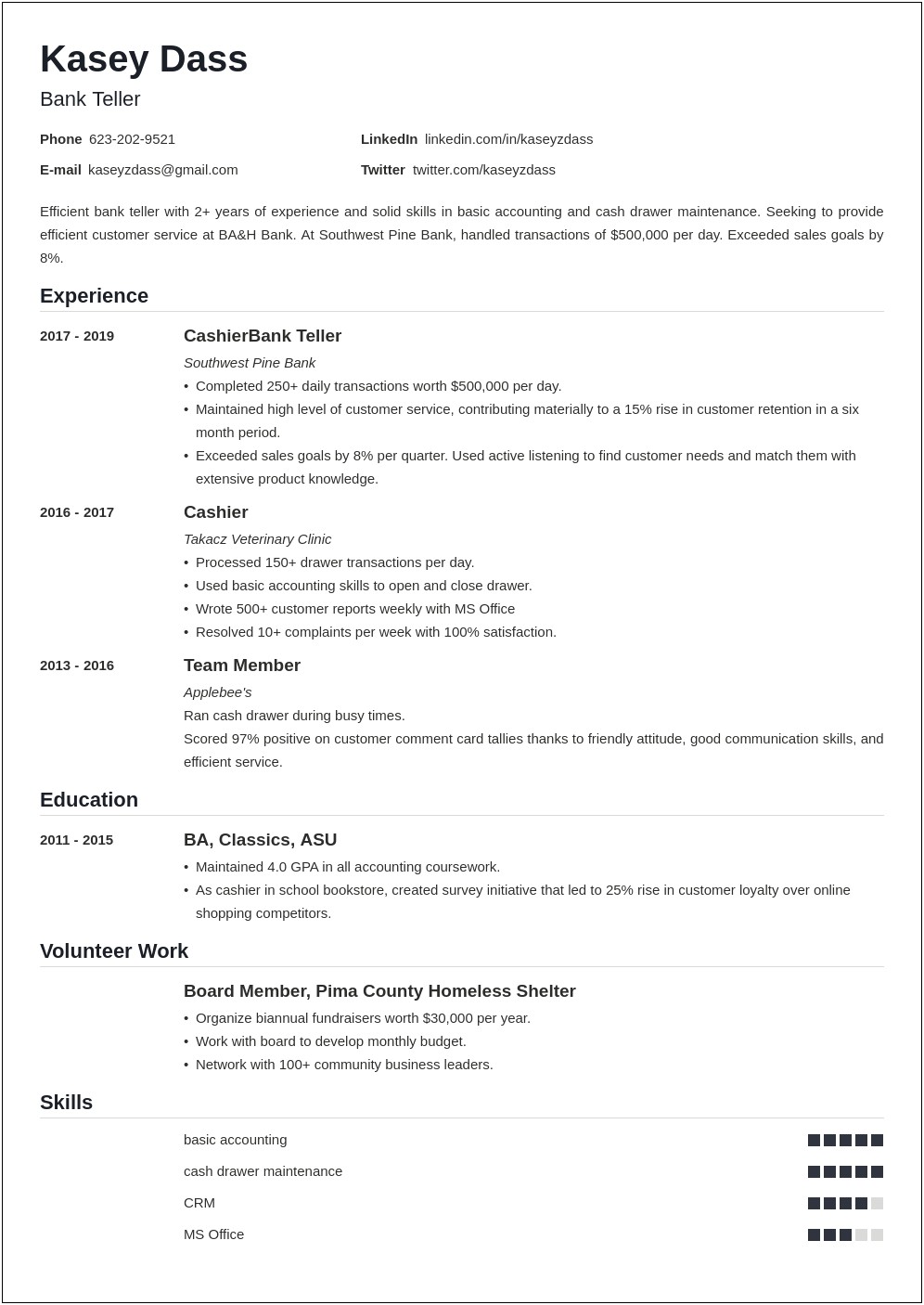 Resume Objective For Fast Food Cashier