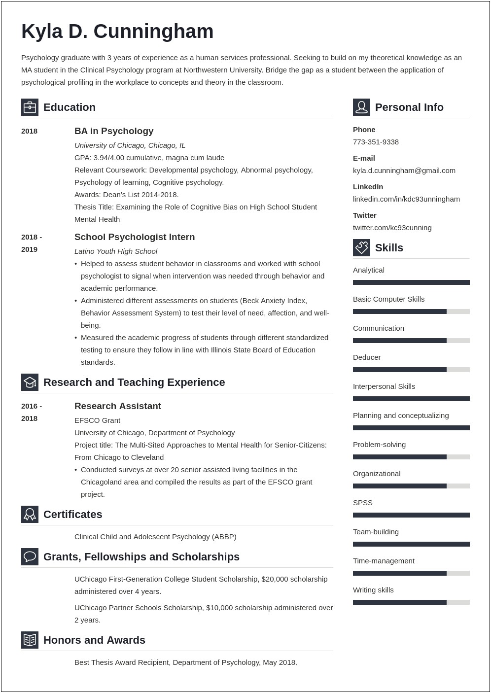 Resume Objective For Grad School Examples