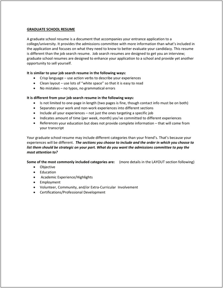 Resume Objective For Graduate School Application