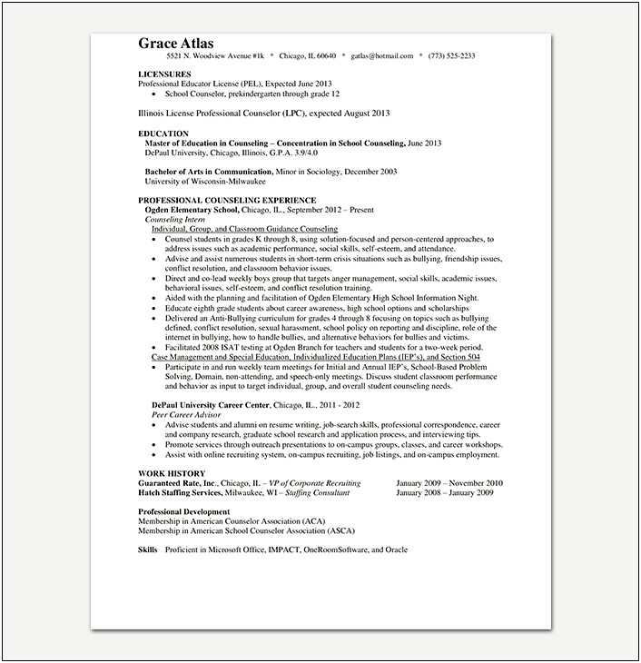 Resume Objective For Guidance Counselor Position