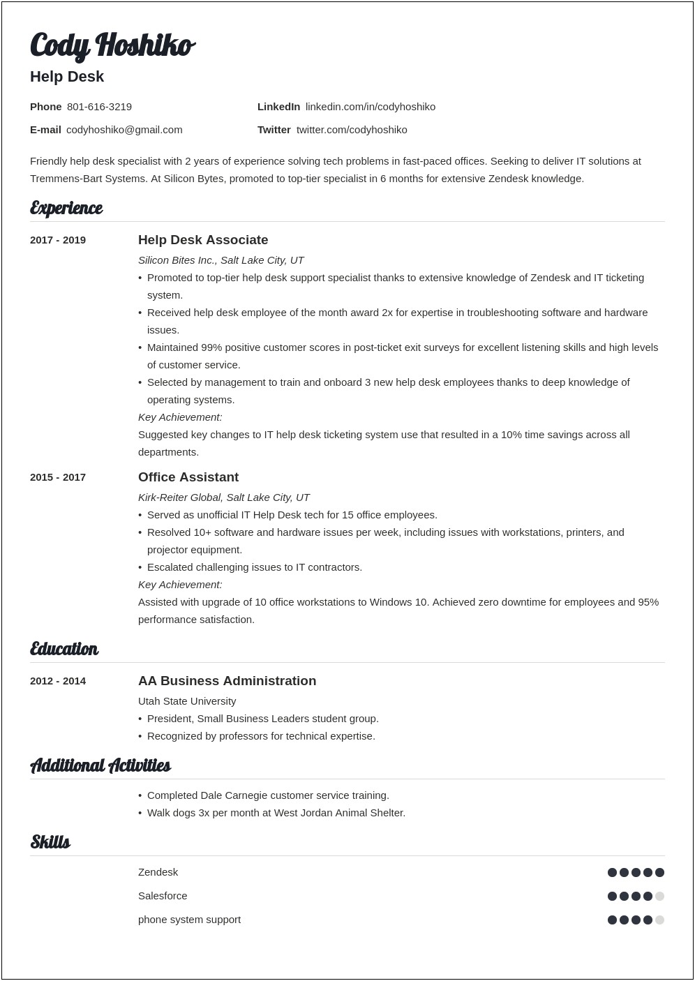 Resume Objective For Help Desk Technician
