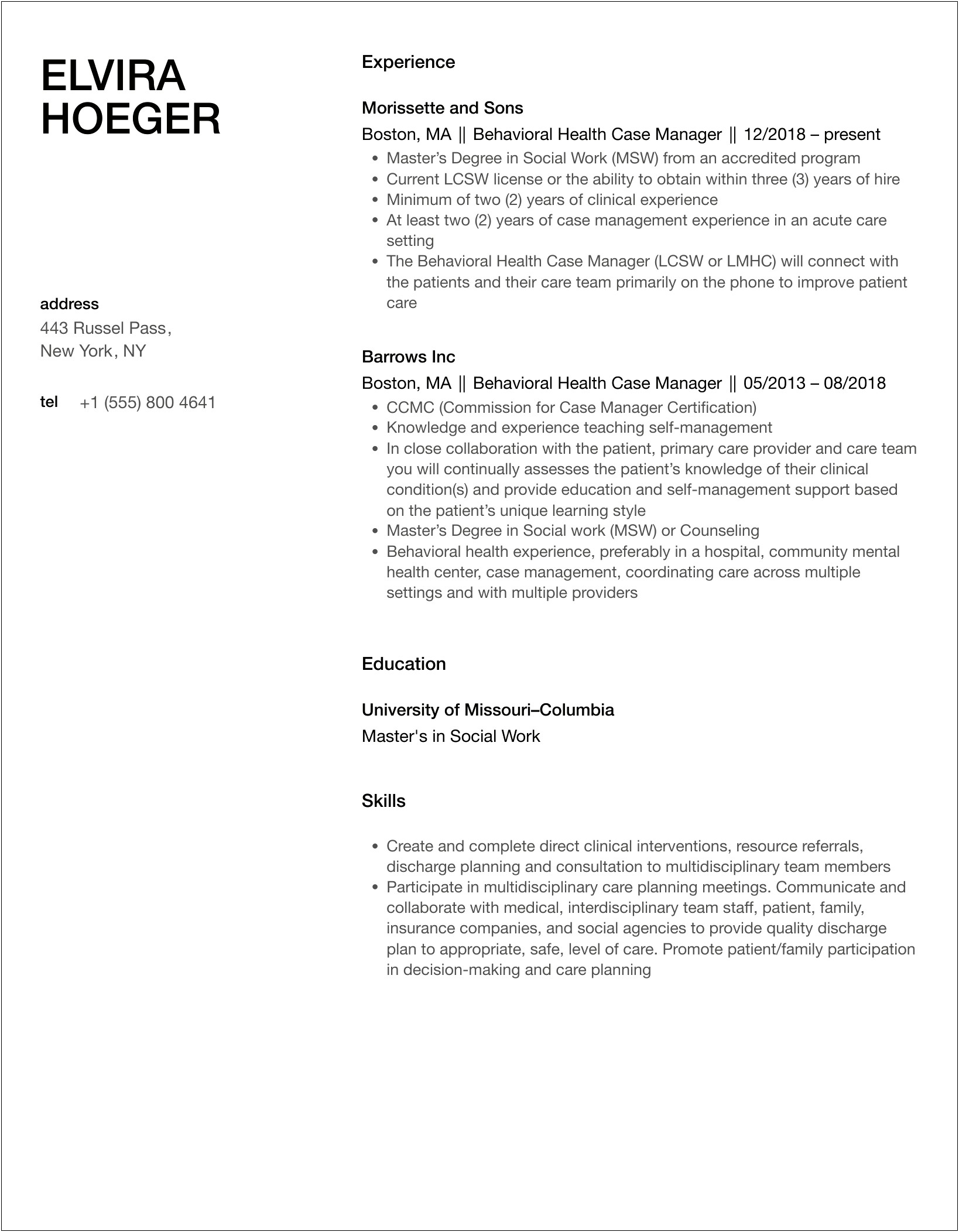 Resume Objective For Insurance Case Manager
