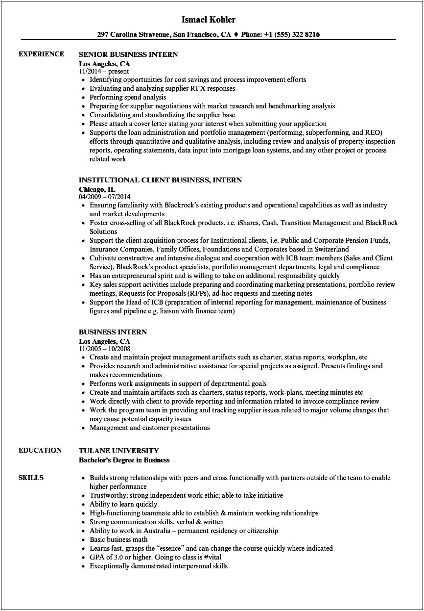 Resume Objective For Internship Application Samples