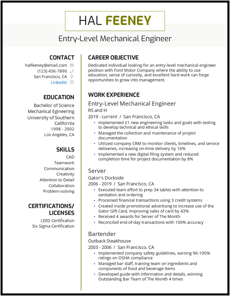 Resume Objective For Maintenance Trainee Position