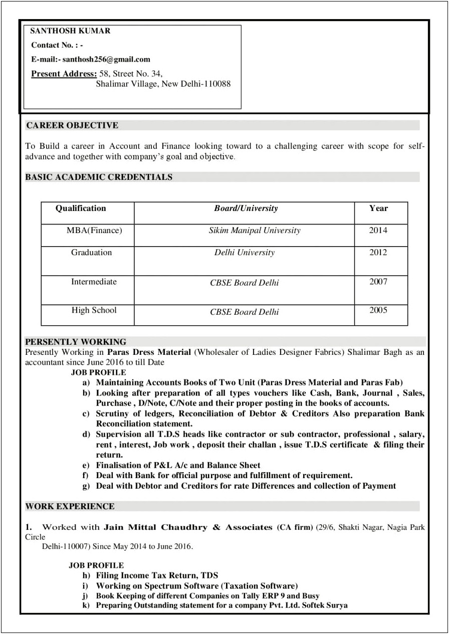 Resume Objective For Mba Finance Fresher