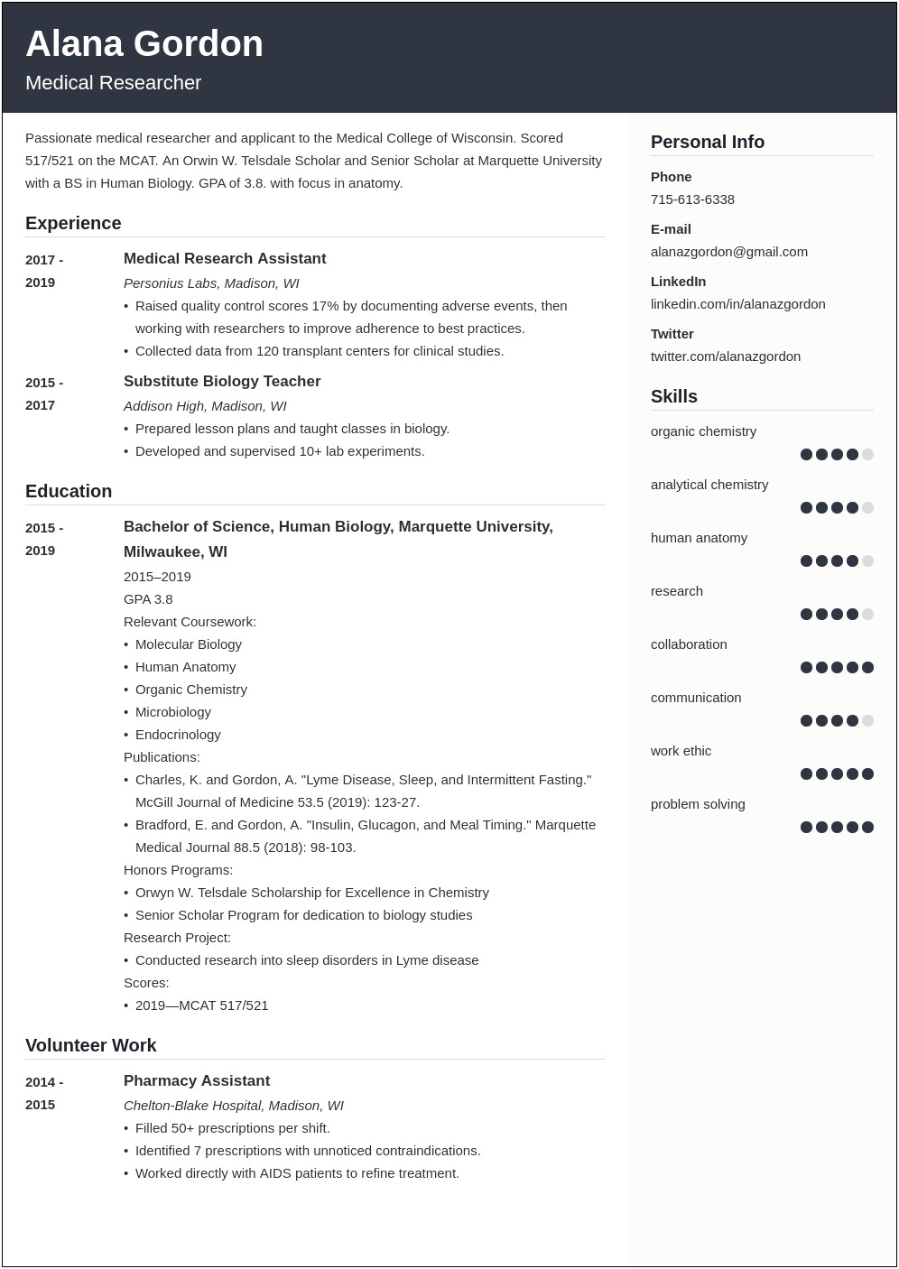 Resume Objective For Med School Applicant