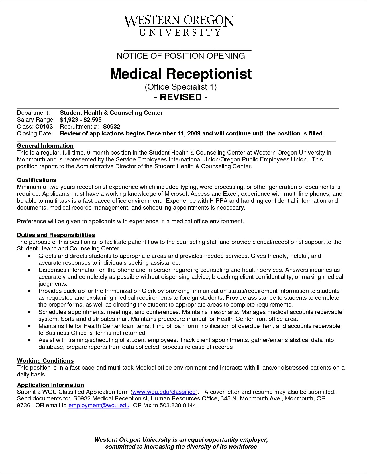 Resume Objective For Medical Office Receptionist