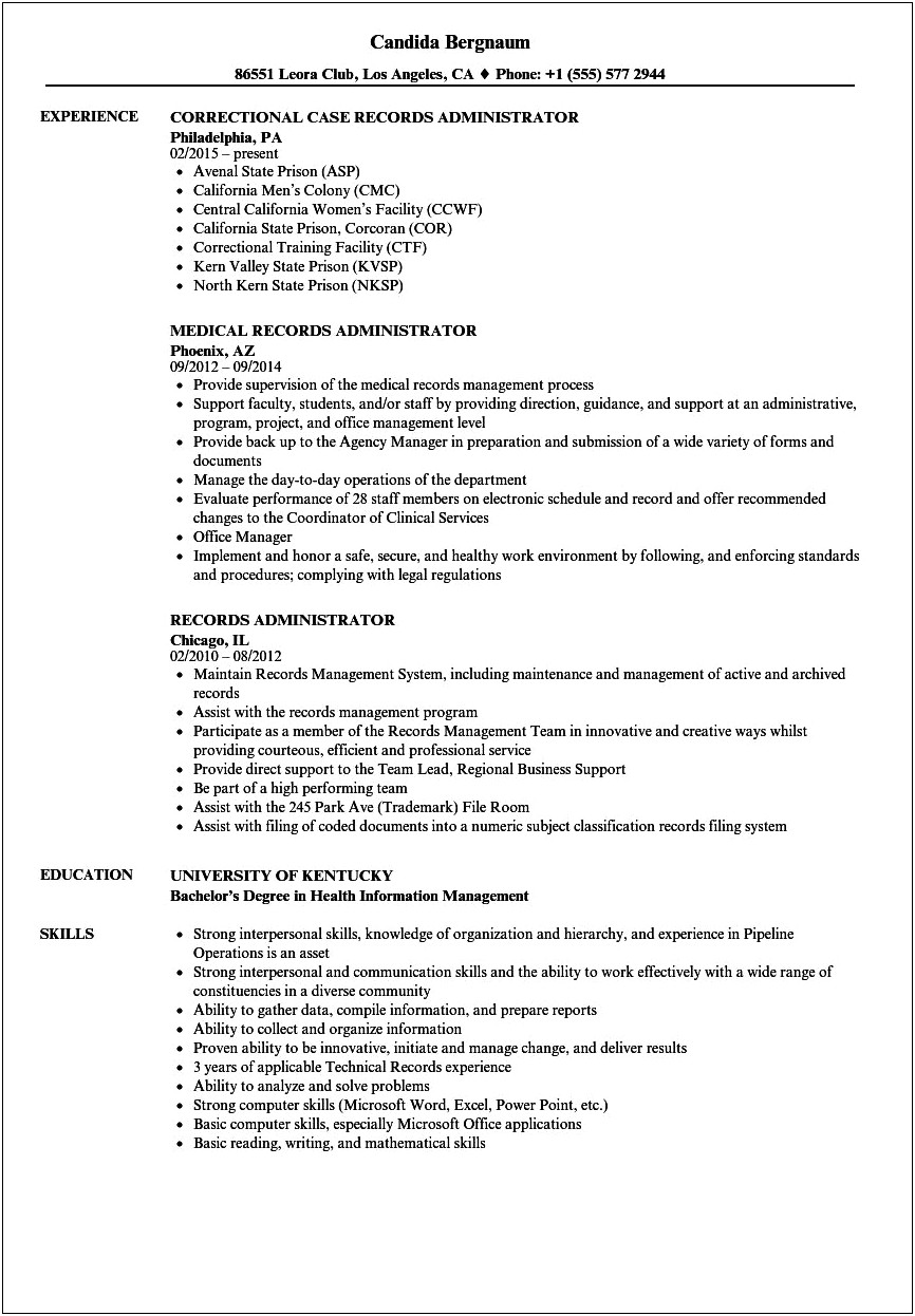 Resume Objective For Medical Records Manager