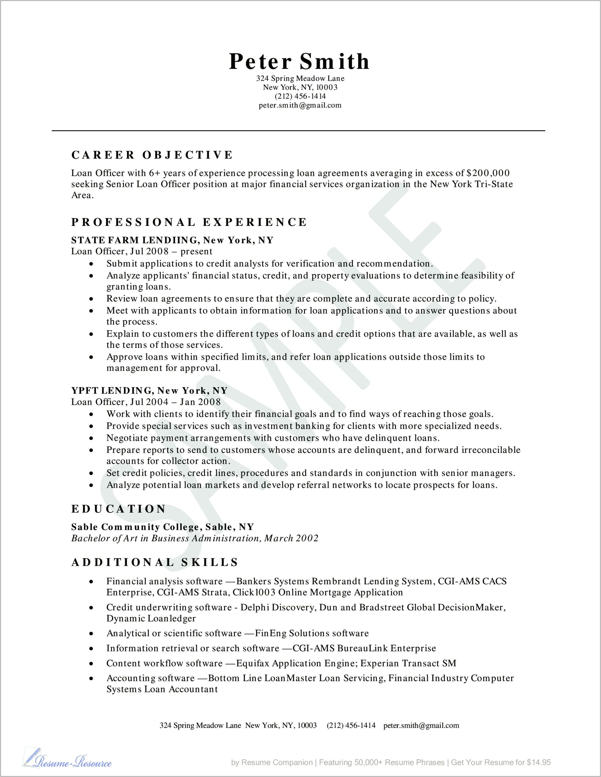 Resume Objective For Mortgage Underwriter Position