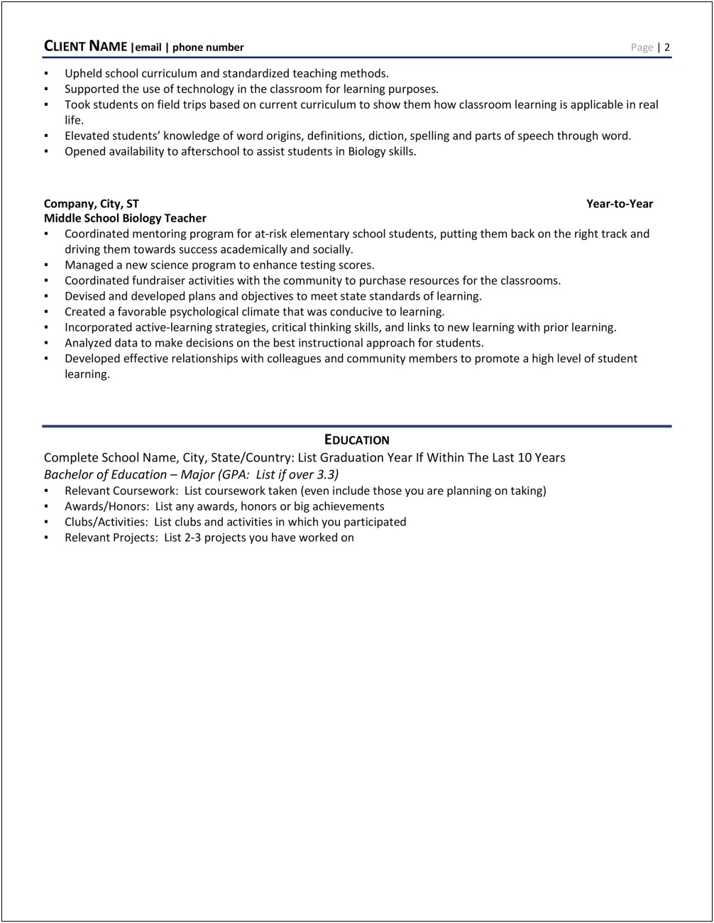 Resume Objective For New Biology Teacher Job
