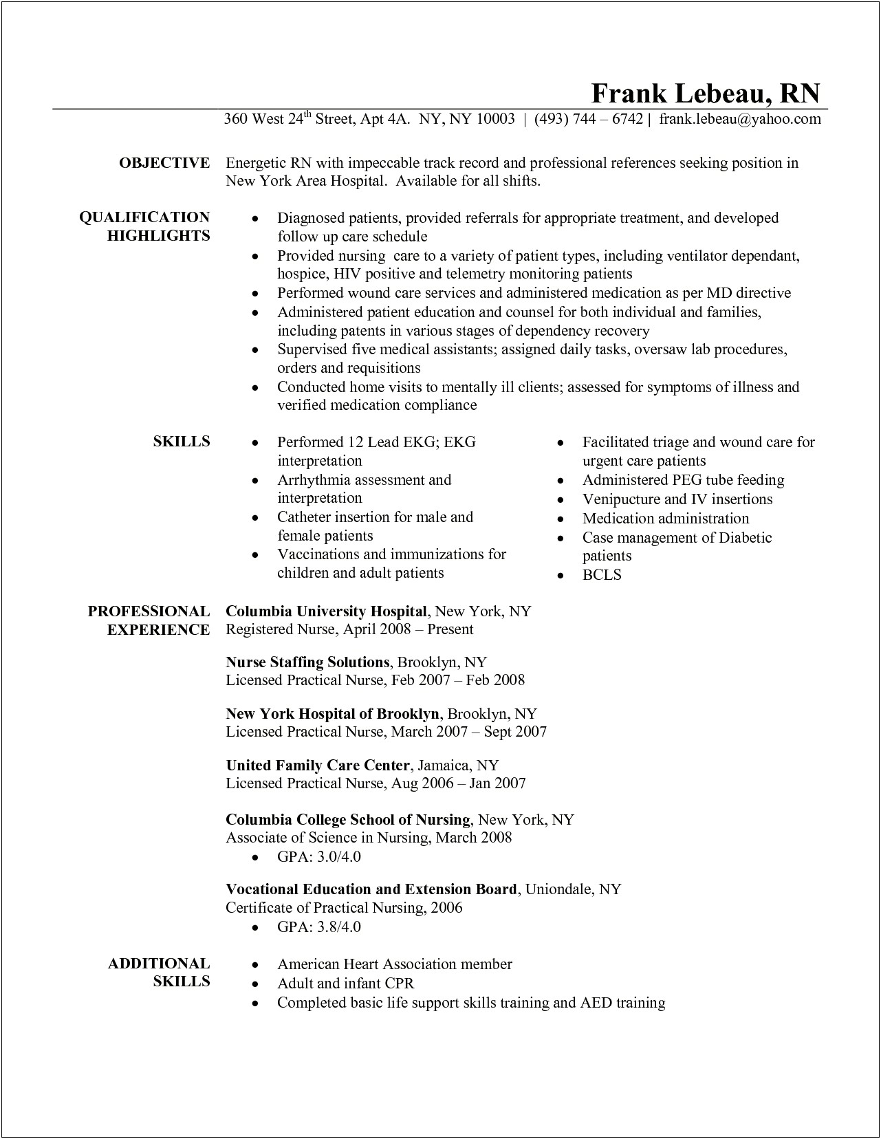 Resume Objective For New Nursing Grad