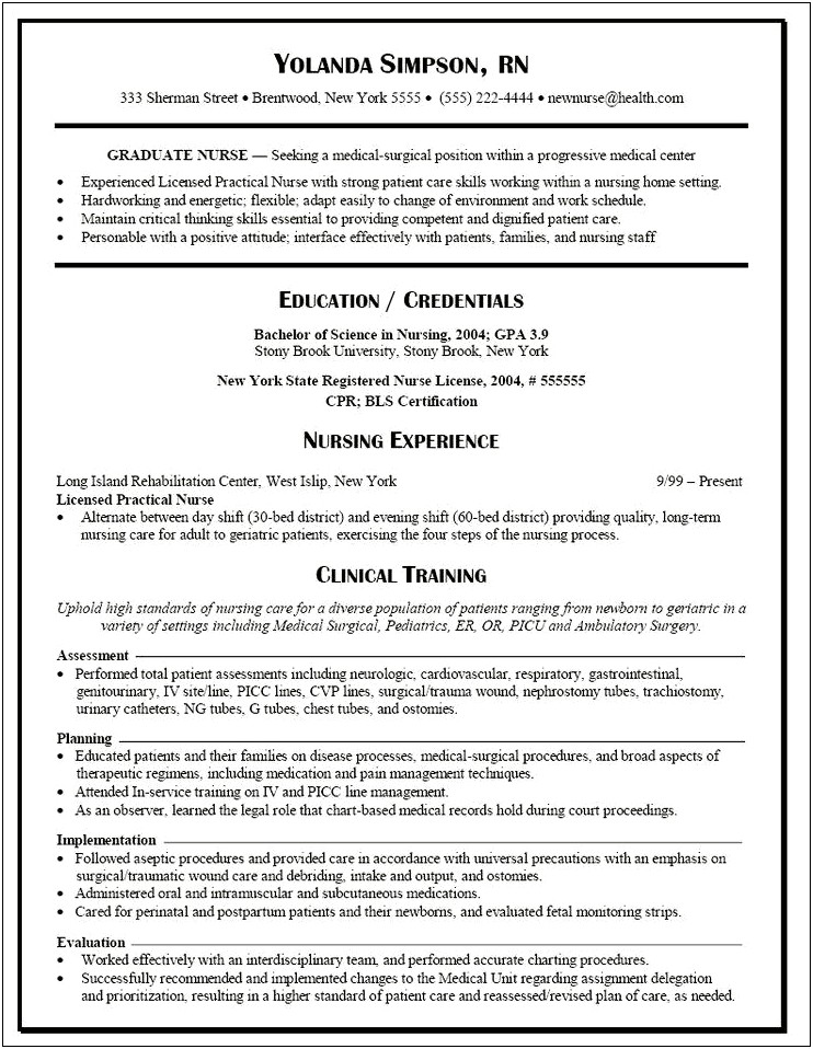 Resume Objective For Nursing Graduate School