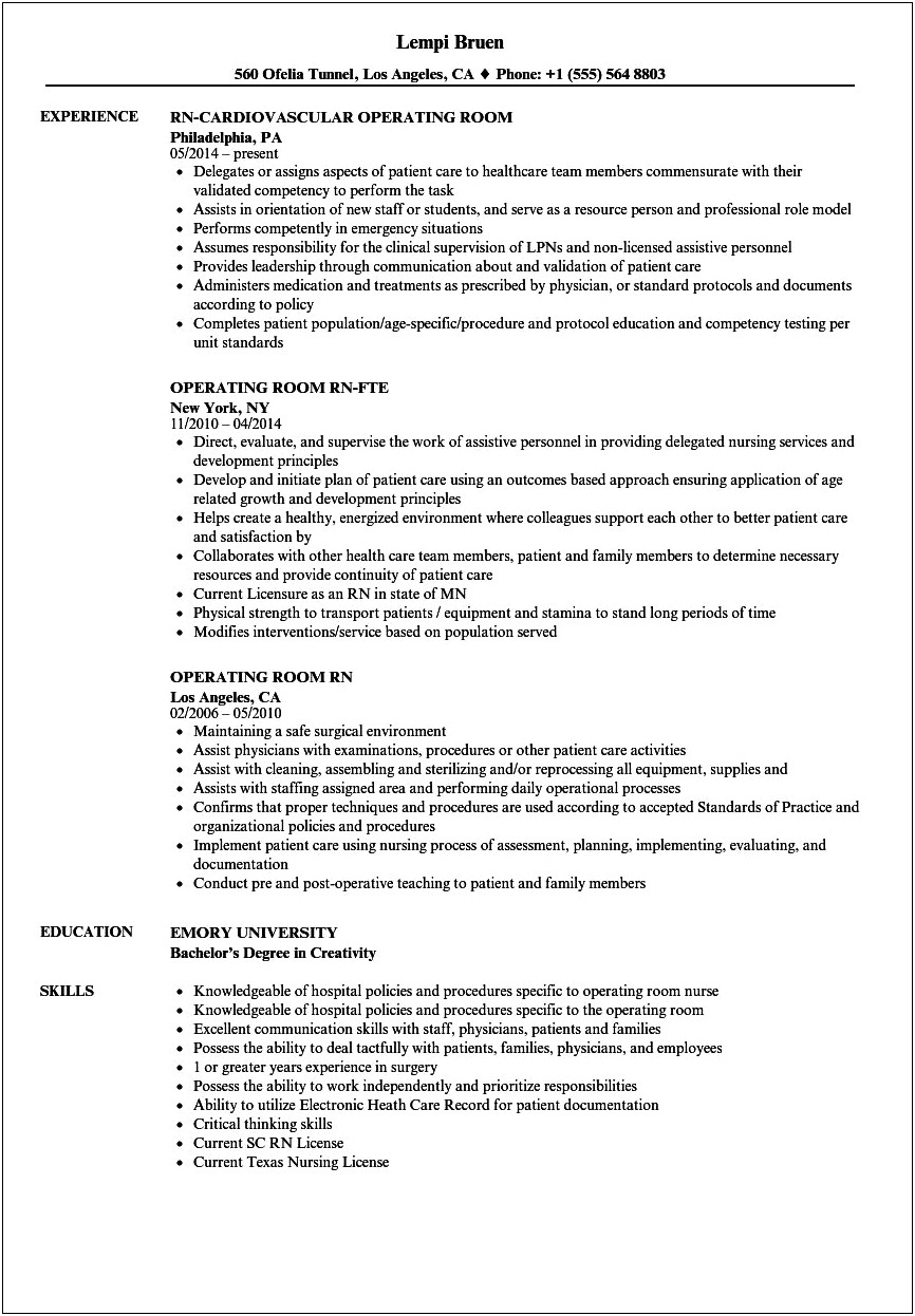 Resume Objective For Operating Room Nurse
