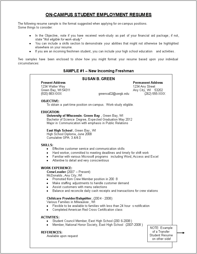 Resume Objective For Part Time Job Example