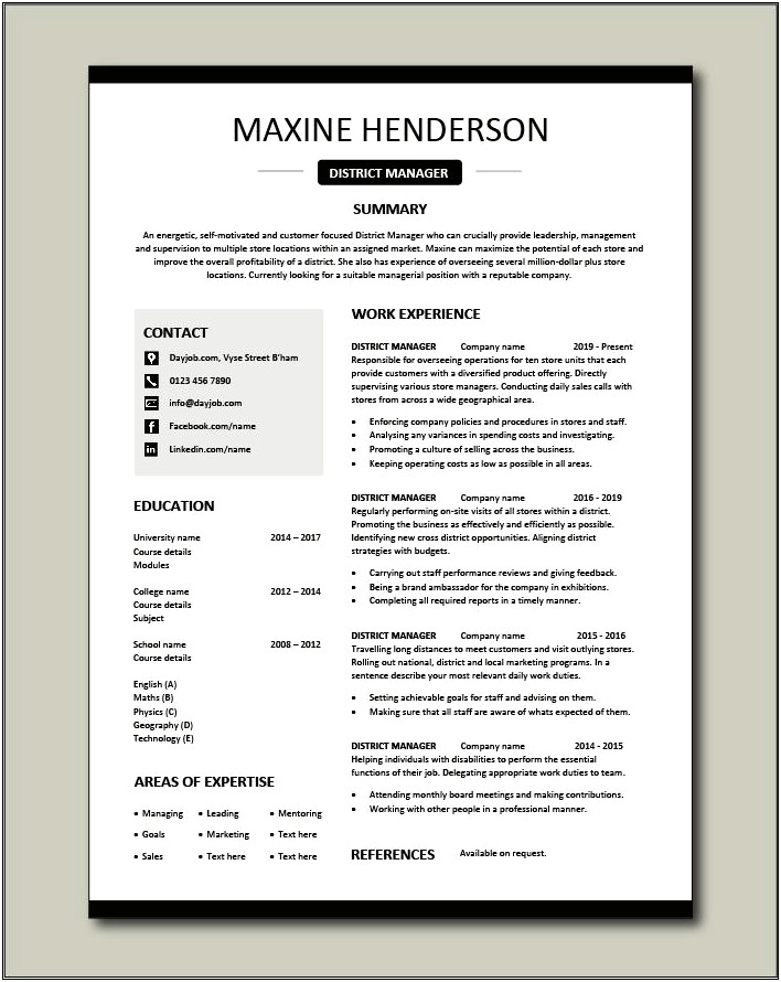 Resume Objective For Pharmaceutical District Sales Manager