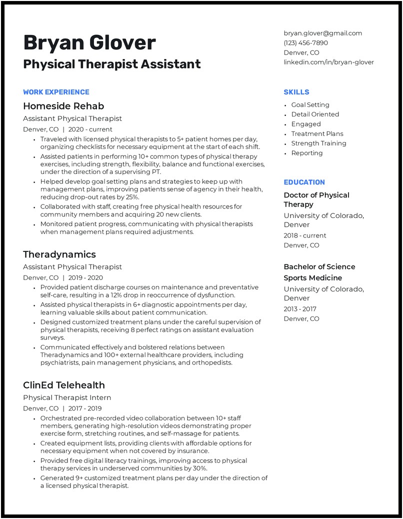 Resume Objective For Physical Therapy Technician