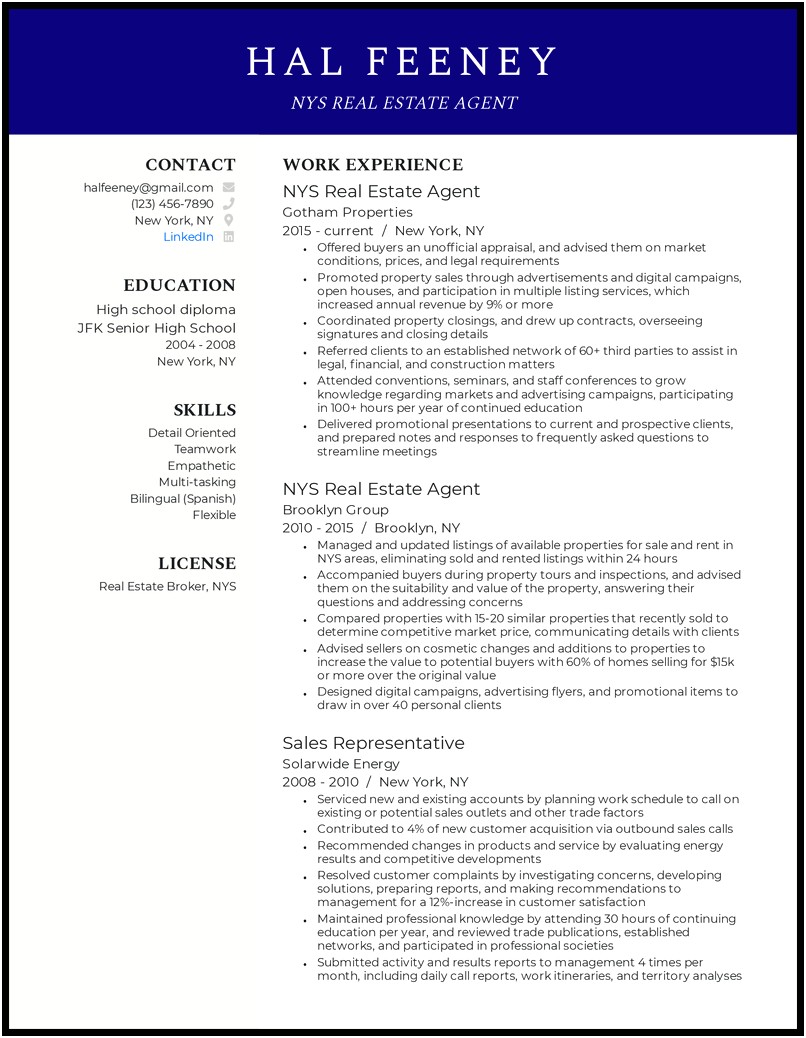 Resume Objective For Real Estate Professional