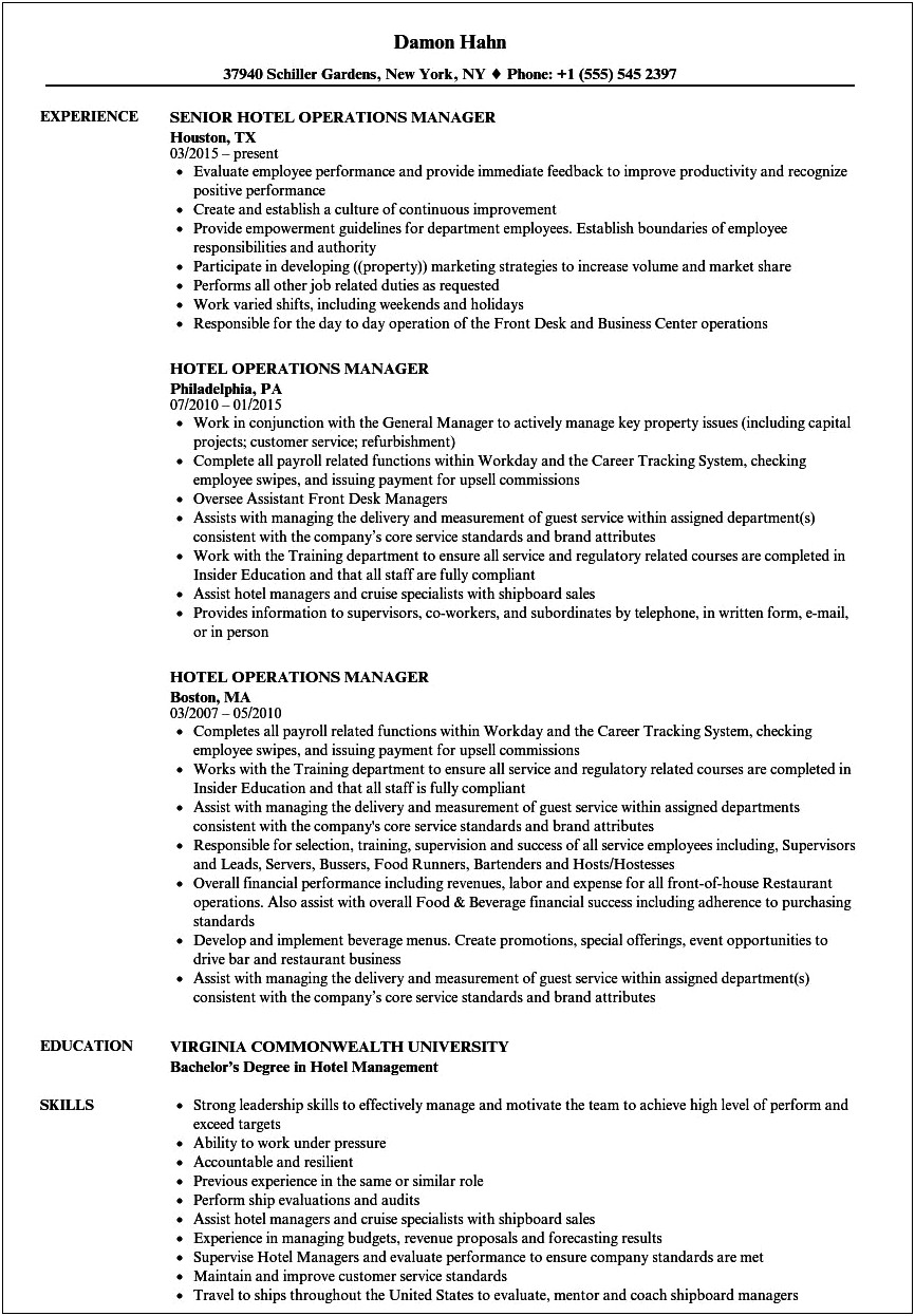 Resume Objective For Restaurant Management Position