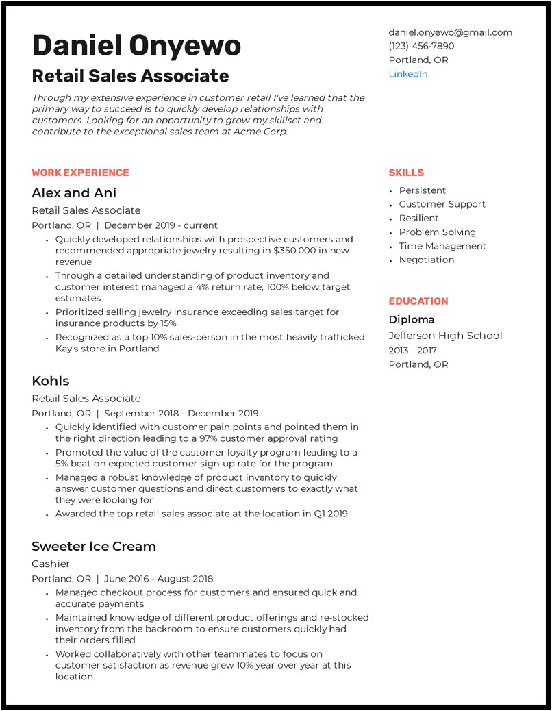 Resume Objective For Retail Sales Consultant