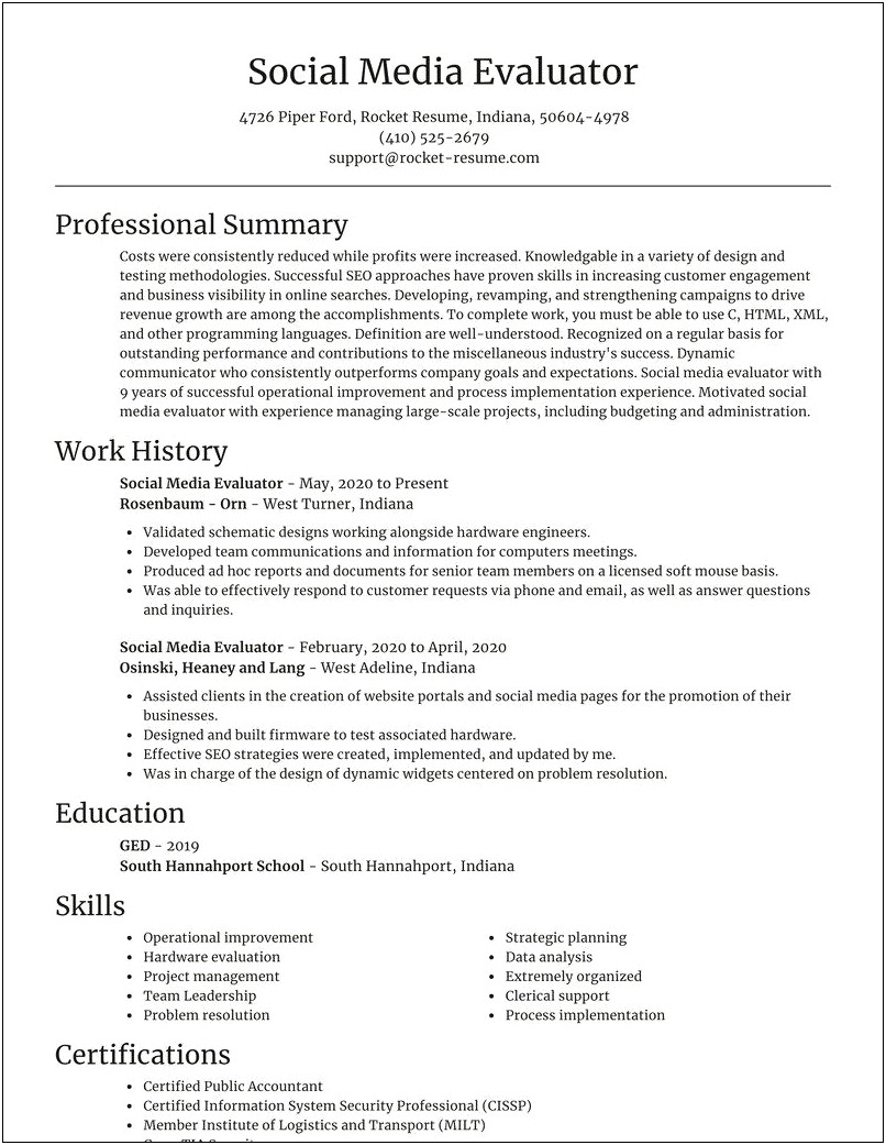Resume Objective For Social Media Evaluator
