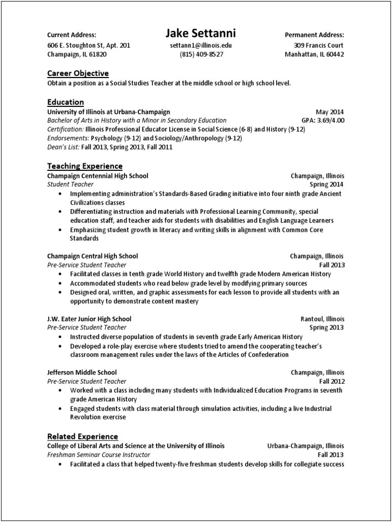 Resume Objective For Social Studies Teacher