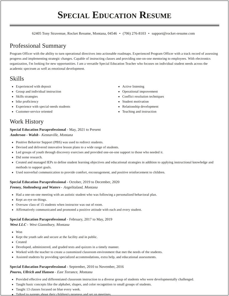Resume Objective For Special Education Paraprofessional