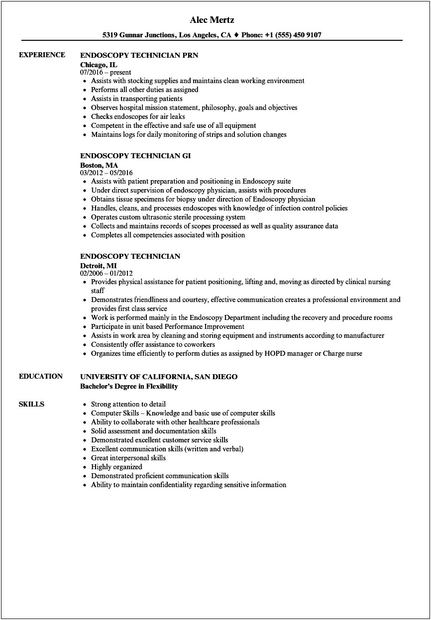 Resume Objective For Sterile Processing Technician