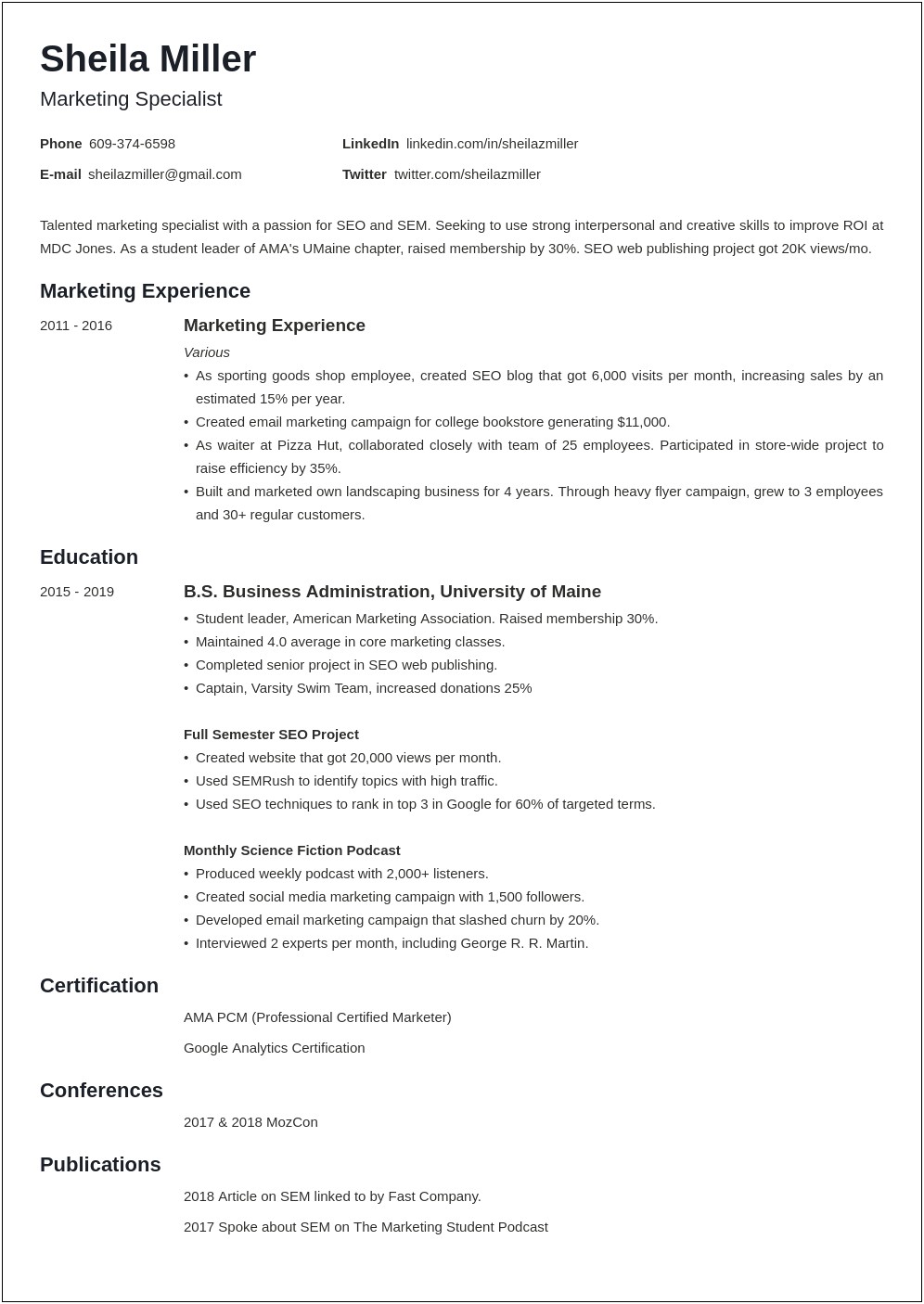 Resume Objective For Summer Job College Students