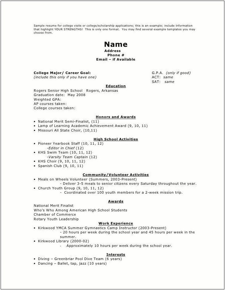 Resume Objective For Summer Job For College Student