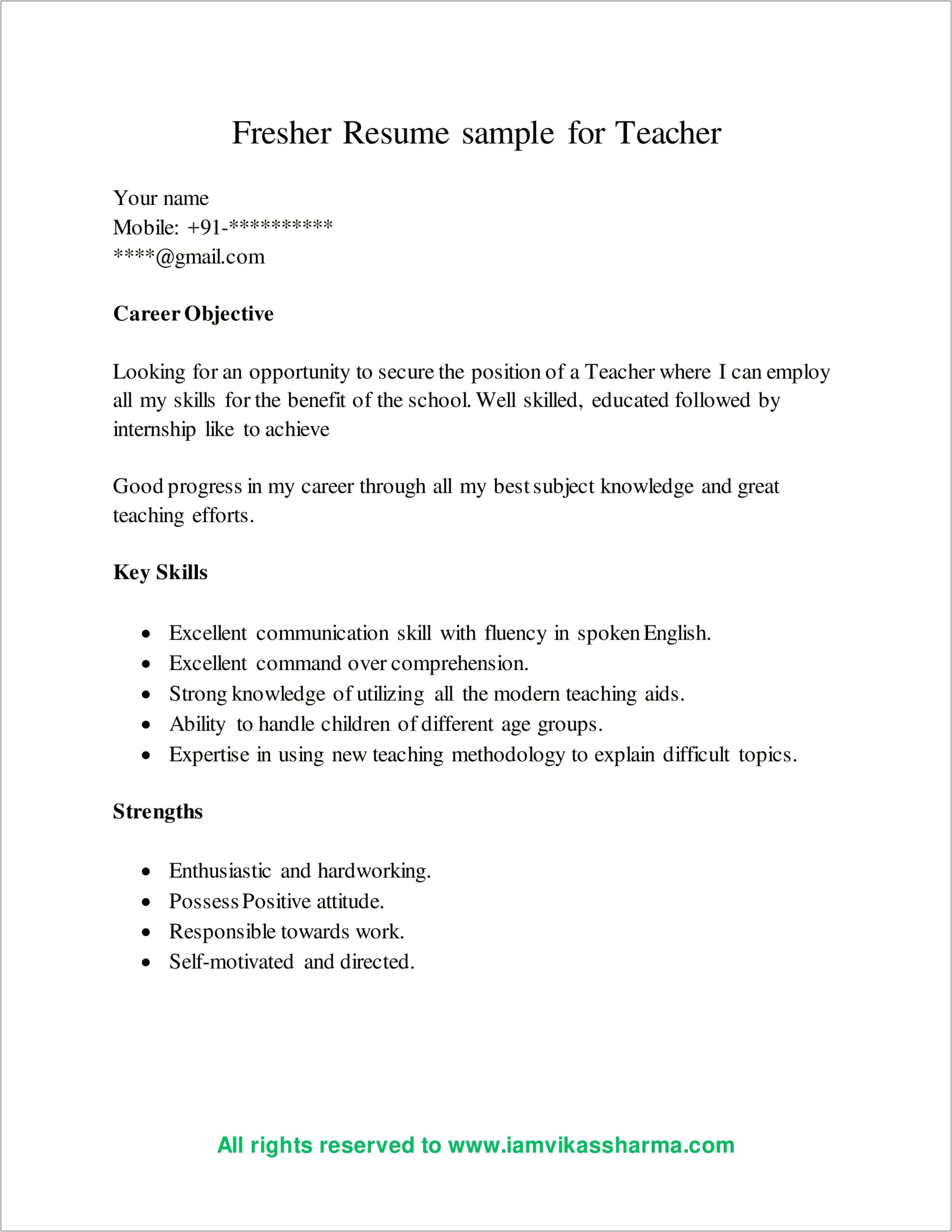 Resume Objective For Teacher Seeking New Job