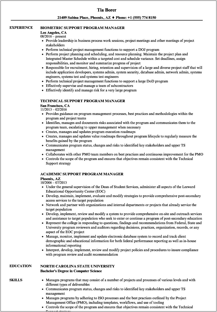 Resume Objective For Technical Project Manager