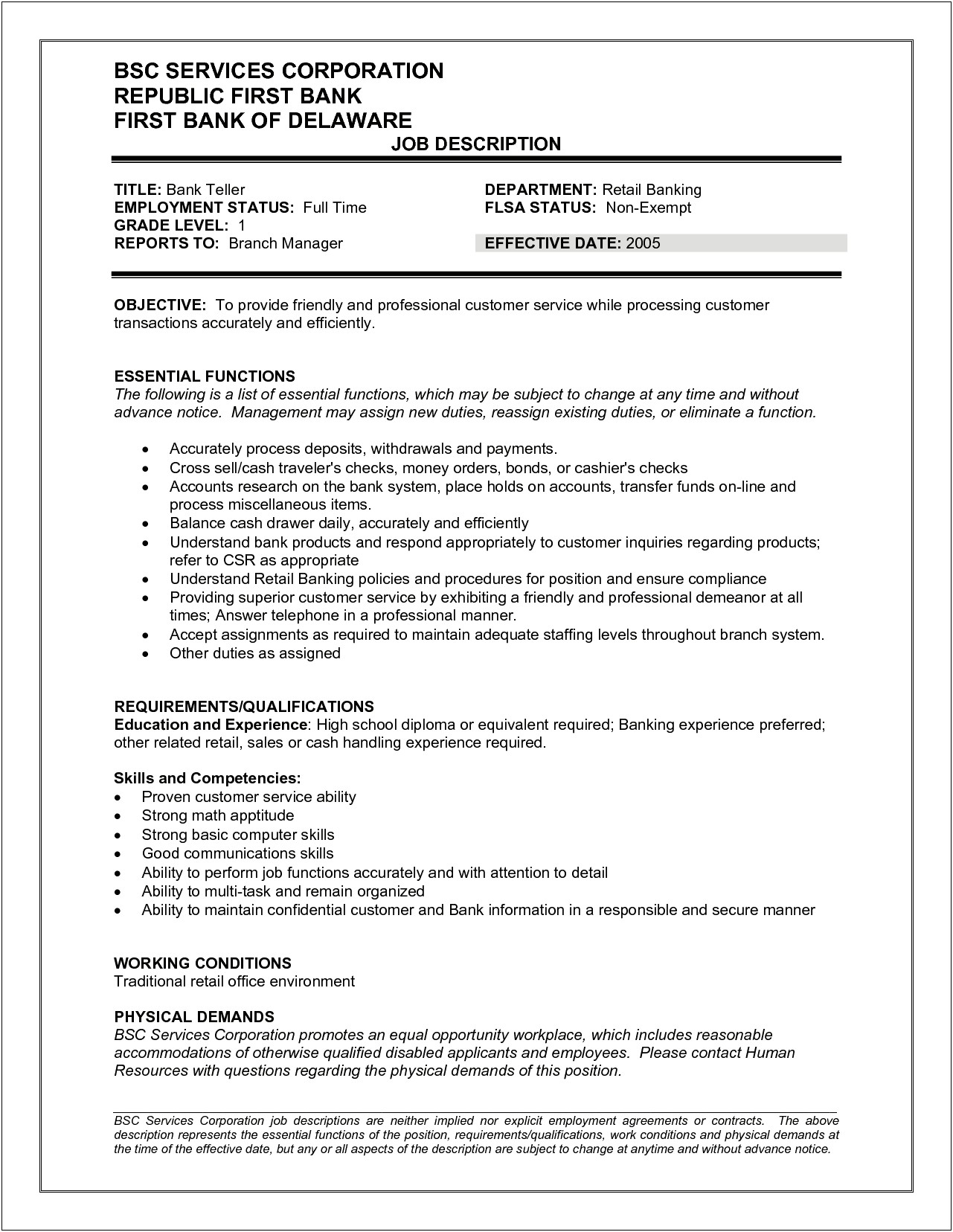 Resume Objective For Working At A Bank