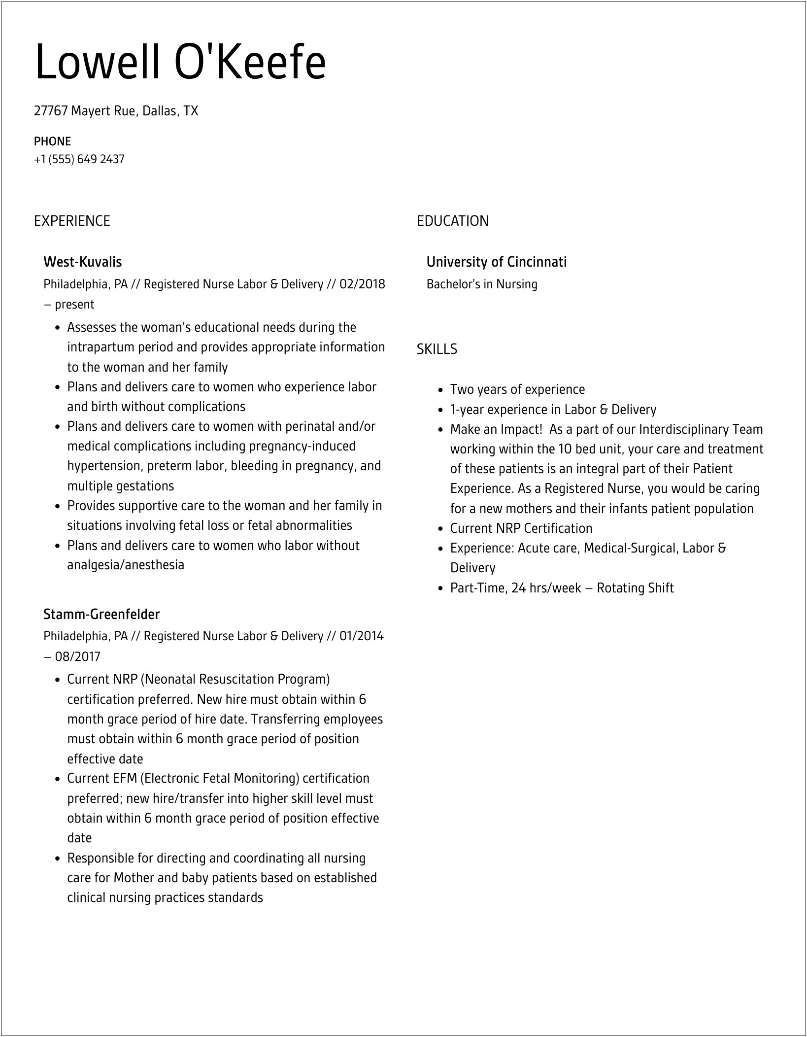 Resume Objective Labor And Delivery Rn