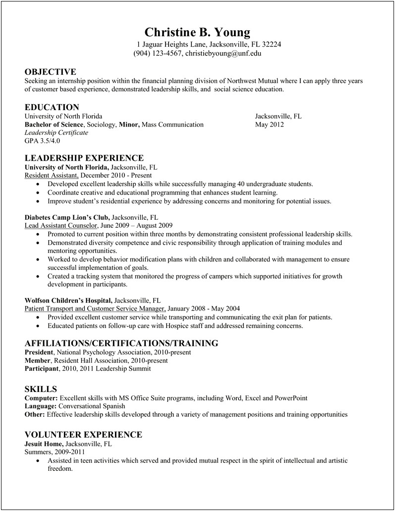 Resume Objective Of An Undergraduate It Intern