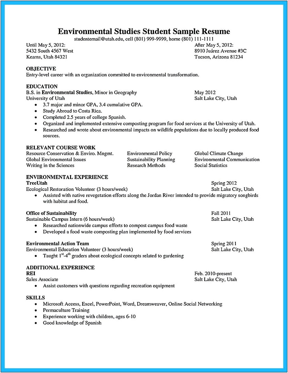 Resume Objective Samples For Urban Planning