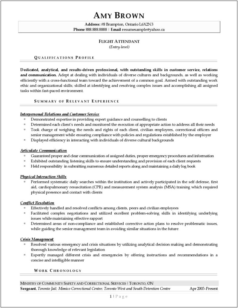 Resume Objective Statement Examples Flight Attendant
