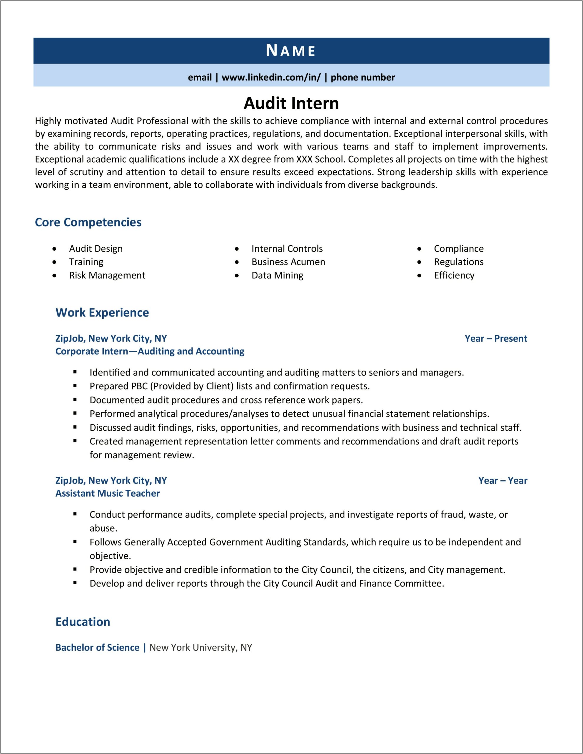 Resume Objective Statement For Accounting Internship