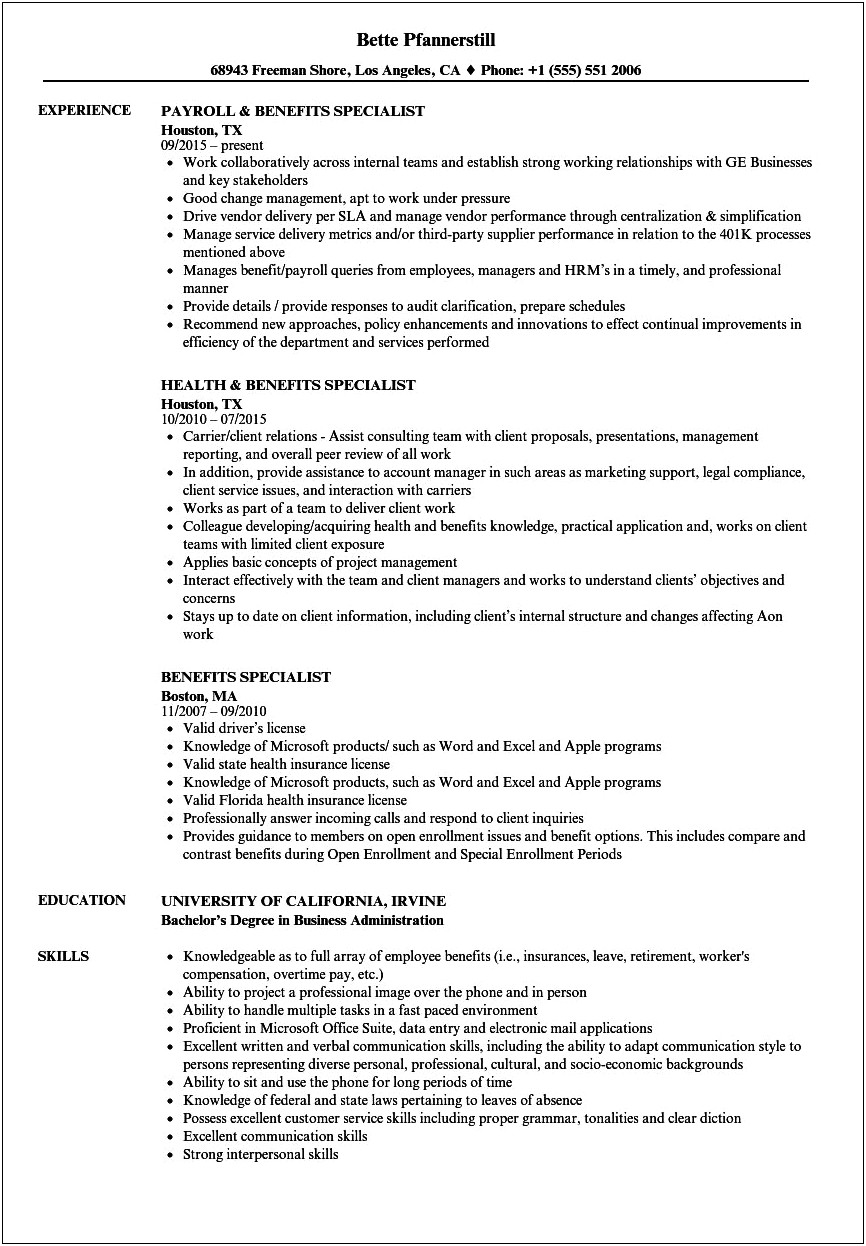 Resume Objective Statement For Benefits Analyst