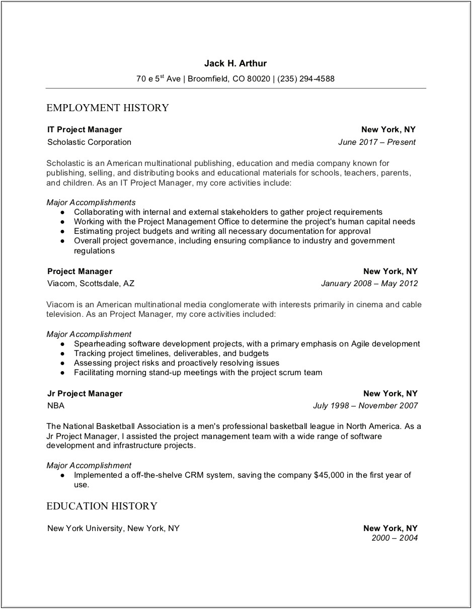 Resume Objective Statement For Construction Management