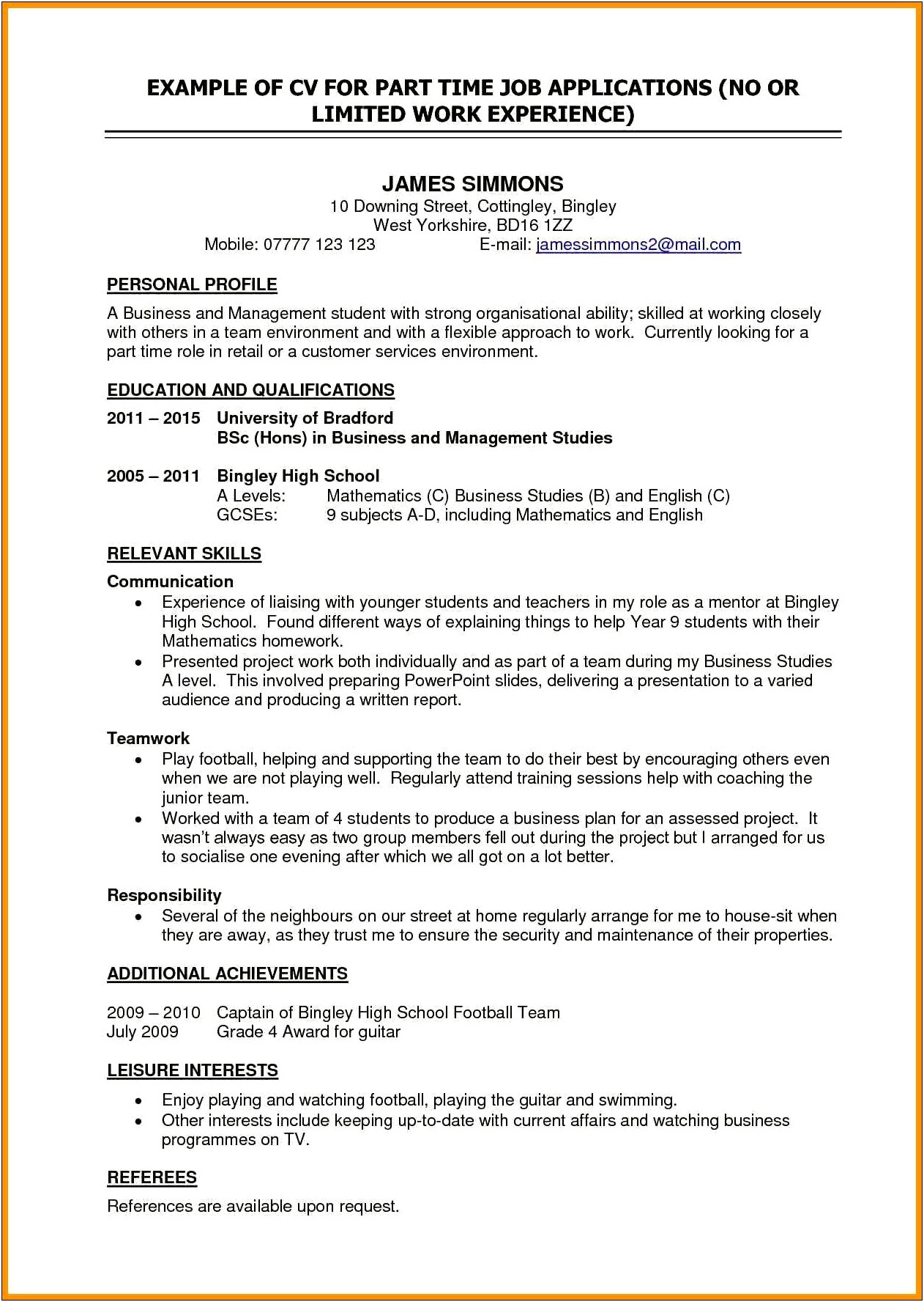 Resume Objective Statement For Part Time Job