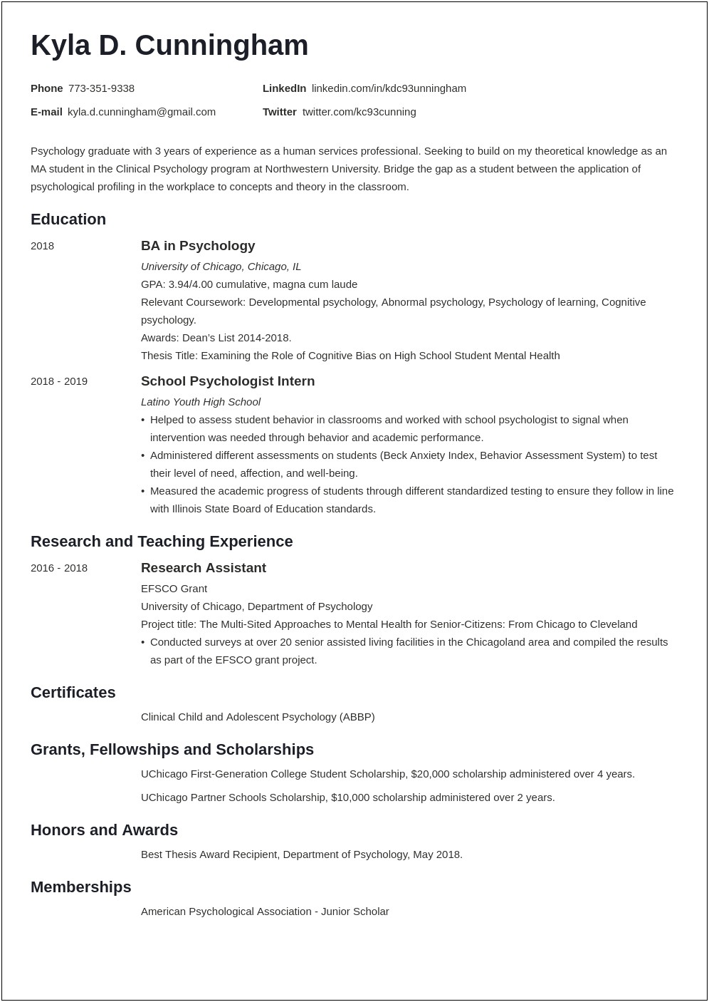 Resume Objective To Get Into Grad School