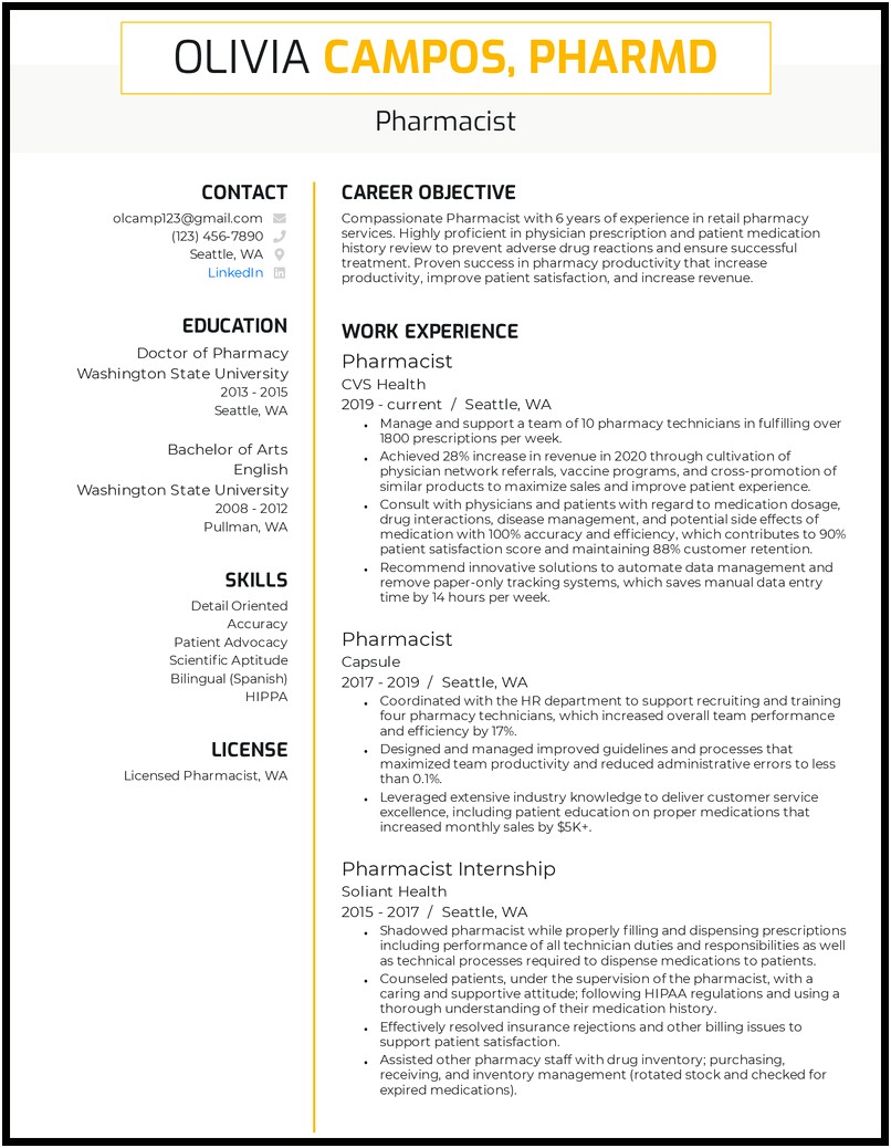 Resume Objective To Work In A Hospital