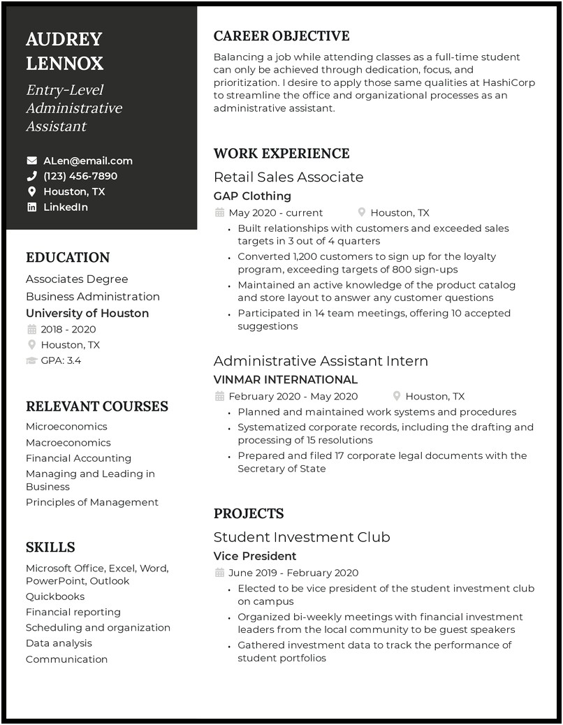 Resume Objectives Examples For Administrative Assistant