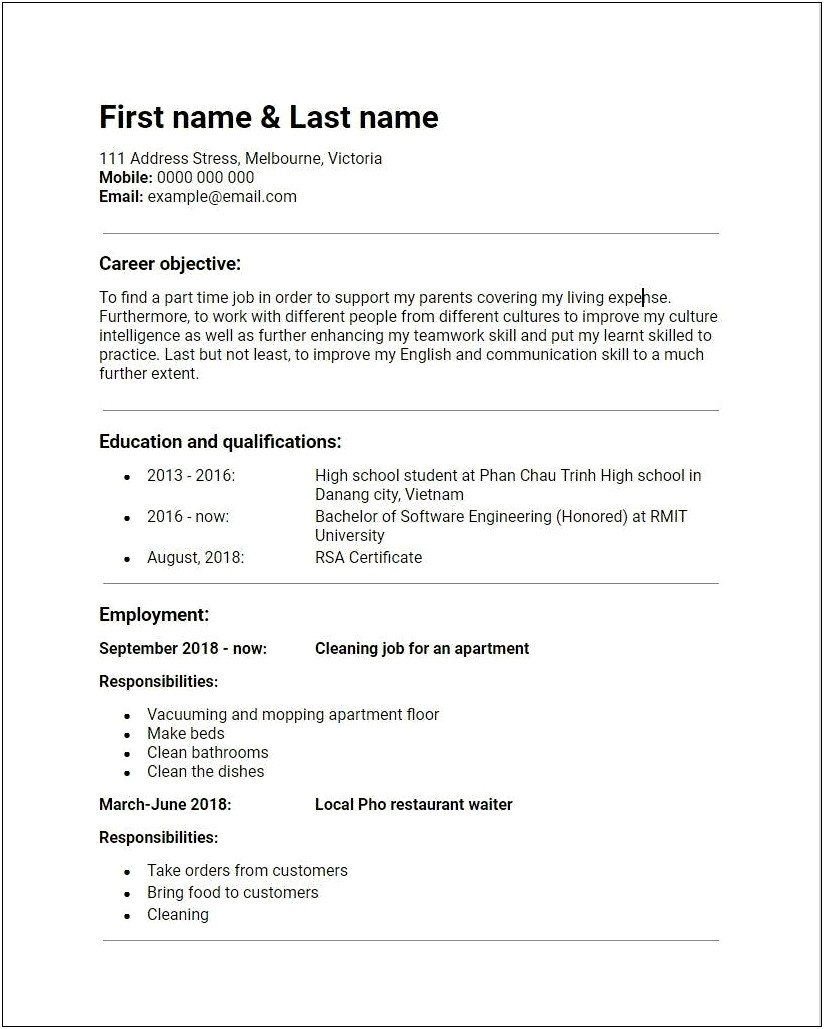 Resume Objectives For A First Time Job